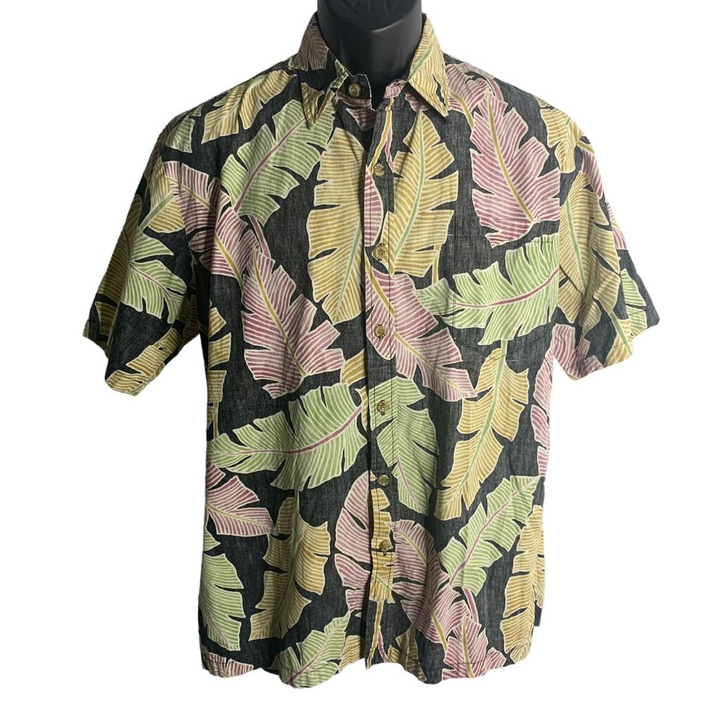 Cooke Street Reverse Print Hawaiian Shirt M Black Floral Camp Short Sleeve Pocke
